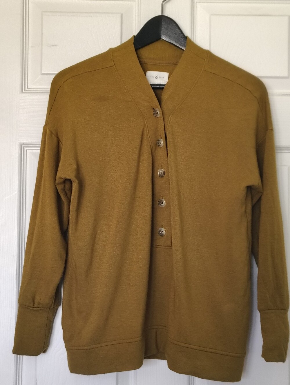 Lou & Grey Signature Soft Mustard Yellow Button Henley Top Small